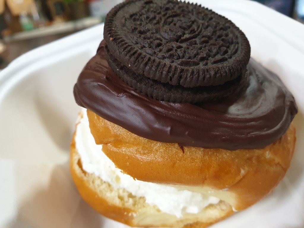'Cream'  filled chocolate topped donut